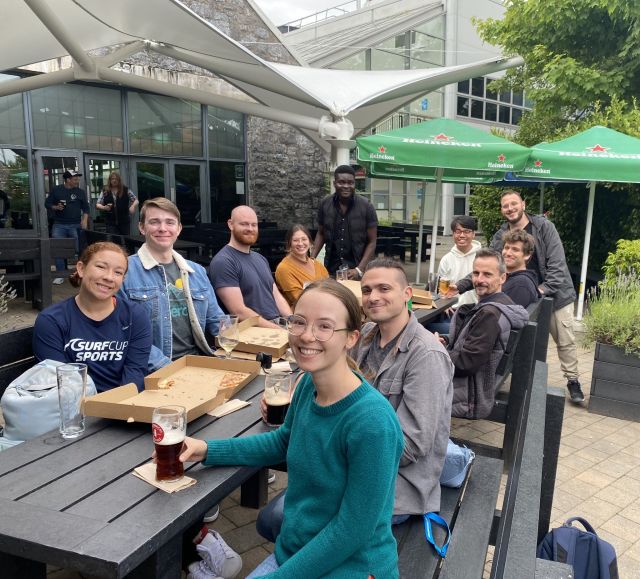 Zsofia, Lauren, and Breanna enjoy a meal with Irish colleauges