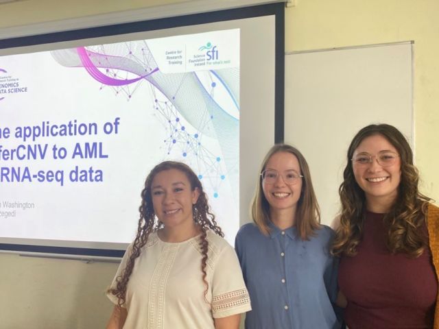 Lauren, Zsofia, and Breanna present their research work in Galway, Ireland
